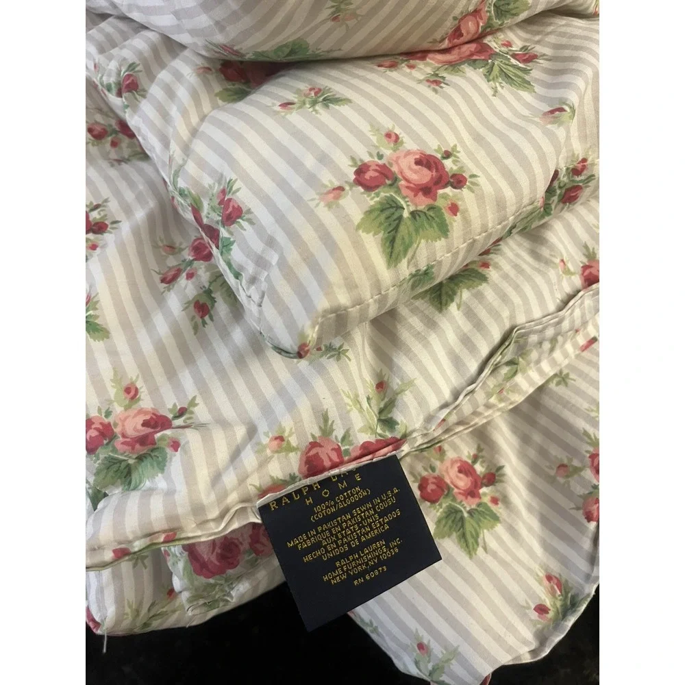RARE Ralph Lauren Emma Striped King Comforter & 2 Ruffle Shams Floral Bedroom
